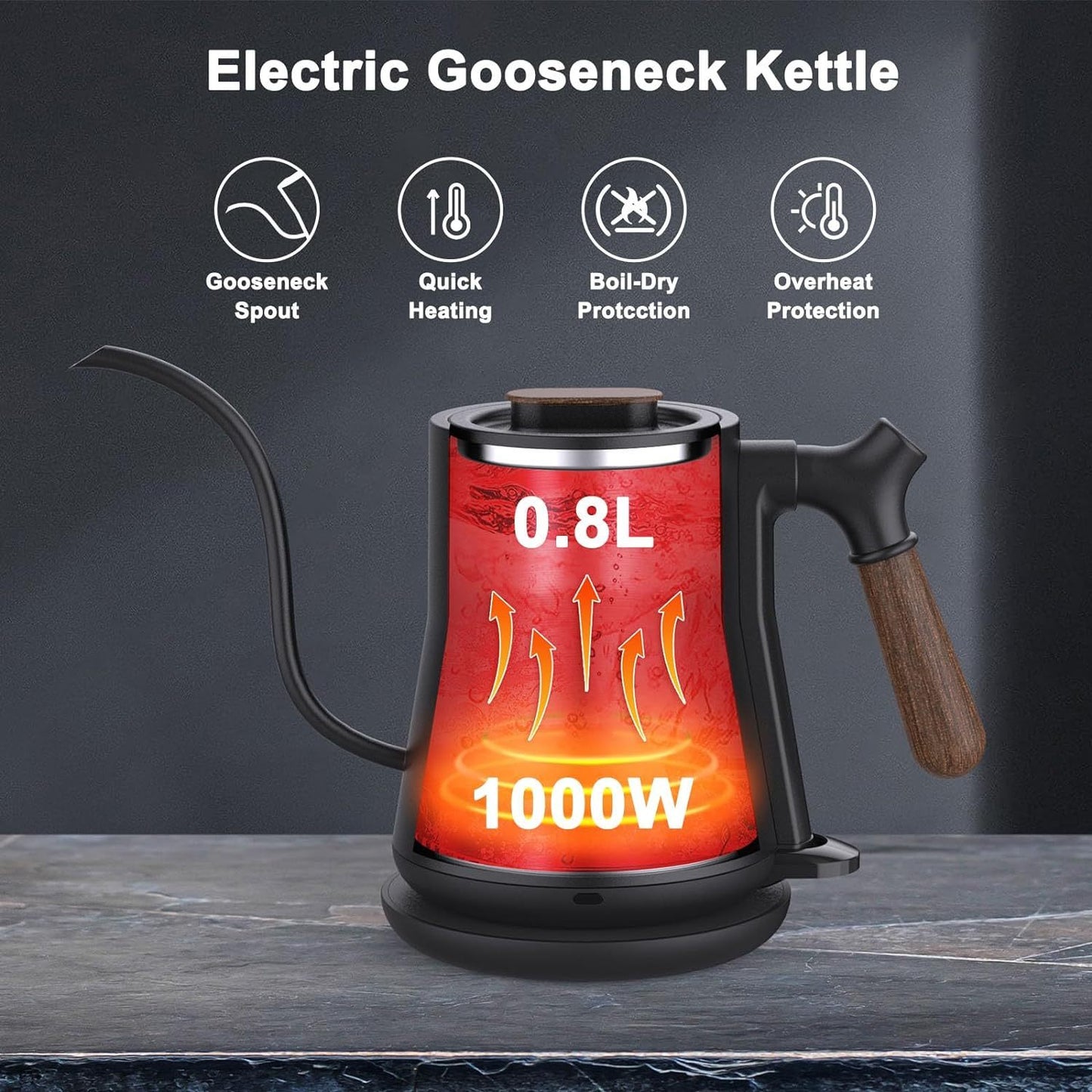 Gooseneck Electric Kettle – Stainless Steel Pour Over Coffee & Tea Kettle with Rapid Heating, Leak-Proof Design & Auto Shut-Off for Perfect Brew